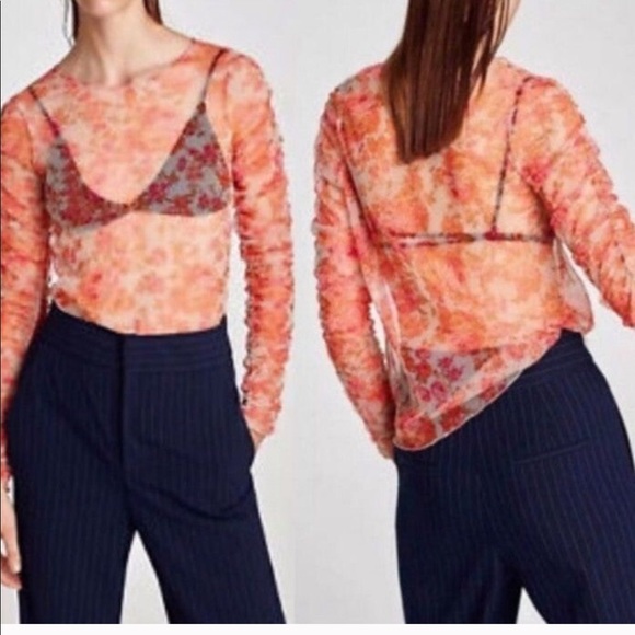 Zara Tops Zara Floral Organza Blouse Medium Nwt Poshmark